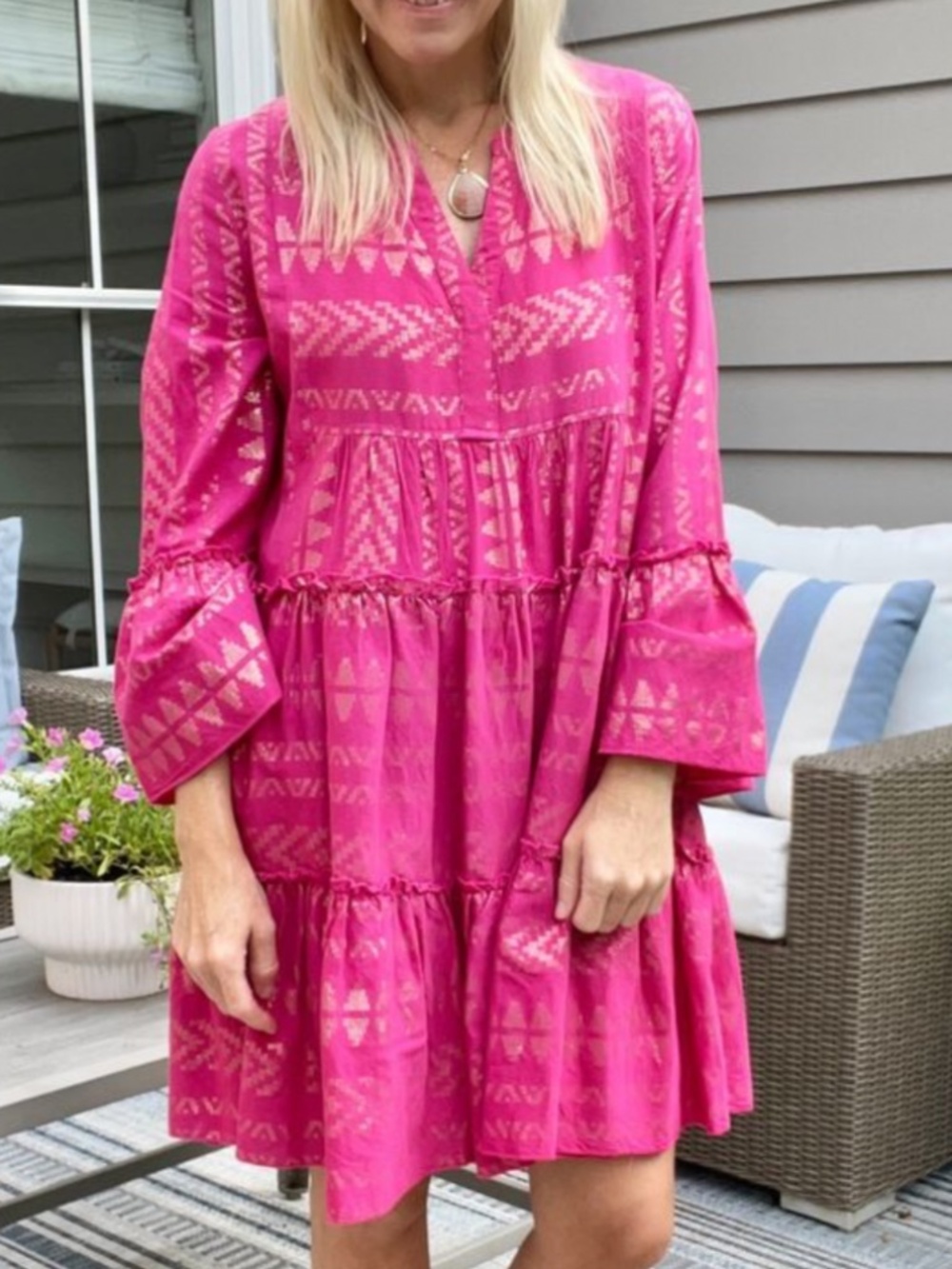 Elan Clara Tiered Midi Dress in Raspberry Metallic Combo Sz L EUC $99R - Picture 4 of 7